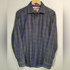 Robert Graham Men's Size Large Long Sleeve Geometric Button Shirt Blue Green
